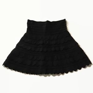 Black Stretch Fall Winter Tiered Scalloped Skirt